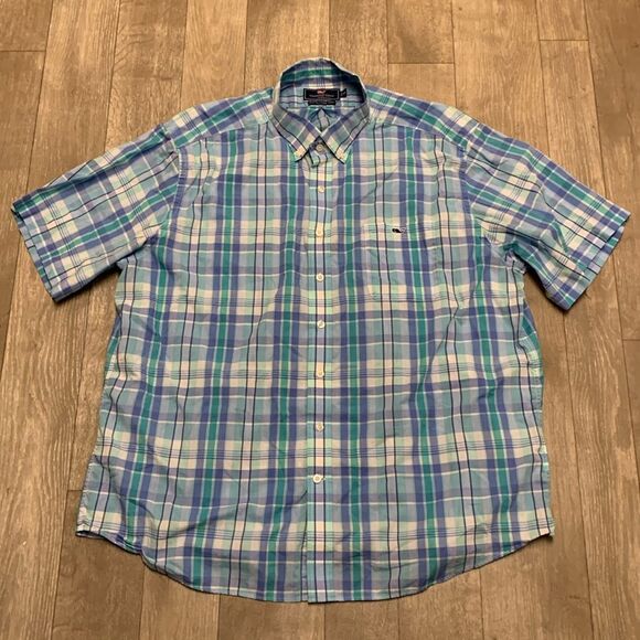 Mens Vineyard Vines Slim Fit Tucker Plaid Cotton Button Down Shortsleeve Shirt‎ - Picture 1 of 7